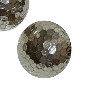 Vintage Round Hammered Metal Faux Silver Circle Earrings Disco Ball Pierced